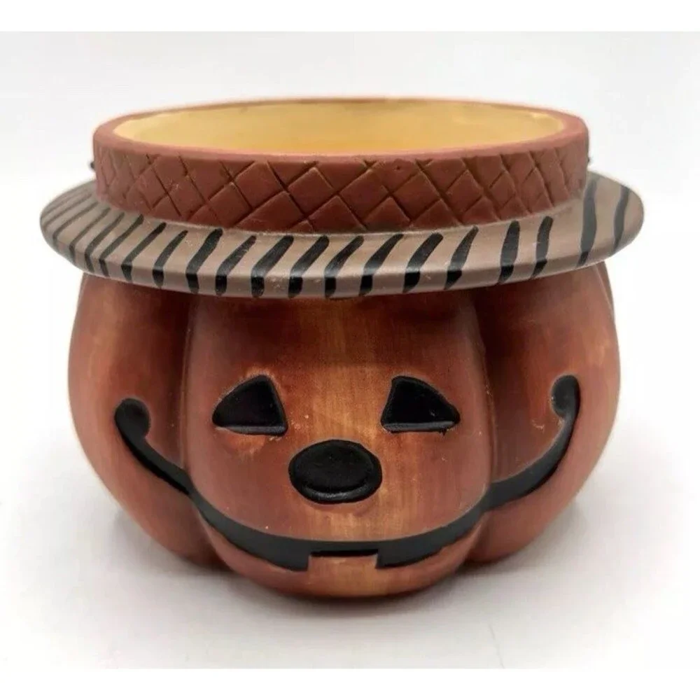 Crazy Mountain Pumpkin Bucket Ceramic Halloween 6.5